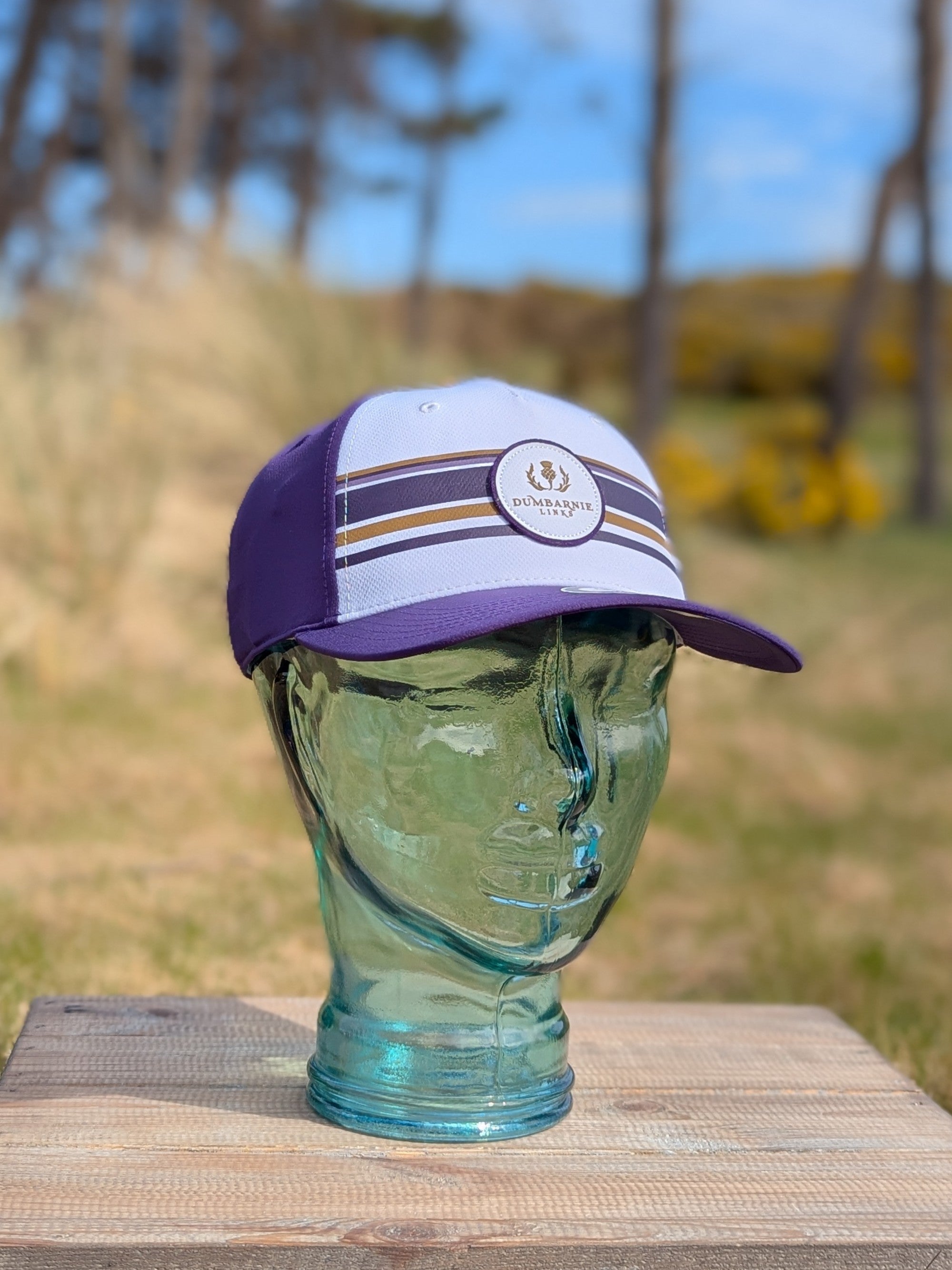 Ahead Block Print Cap in White & Purple