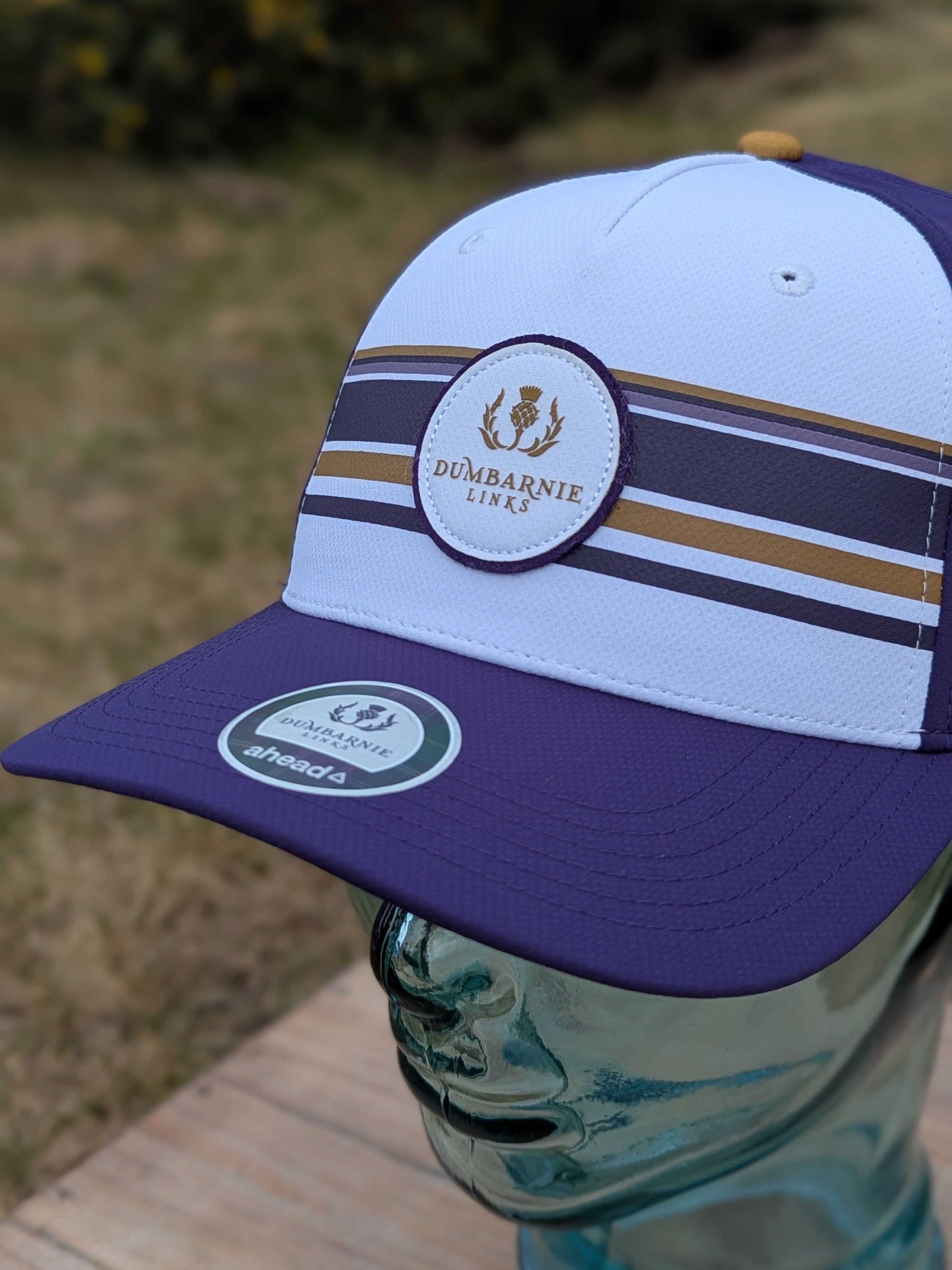 Ahead Block Print Cap in White & Purple