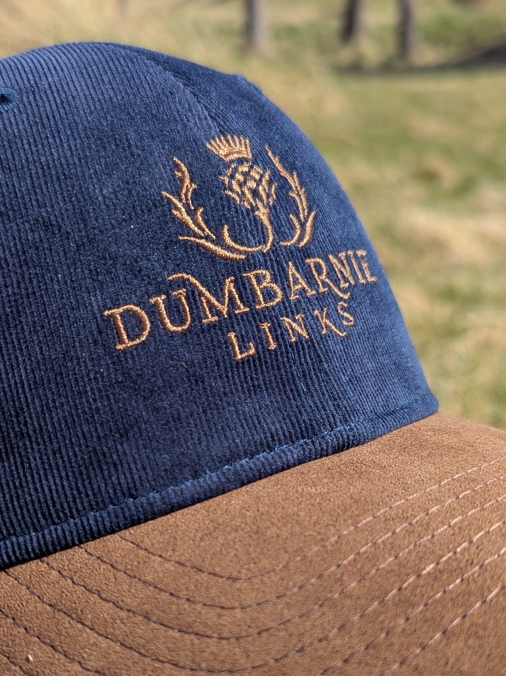 'The Pine Grove' Corduroy & Ultrasuede Cap in Navy & Tan