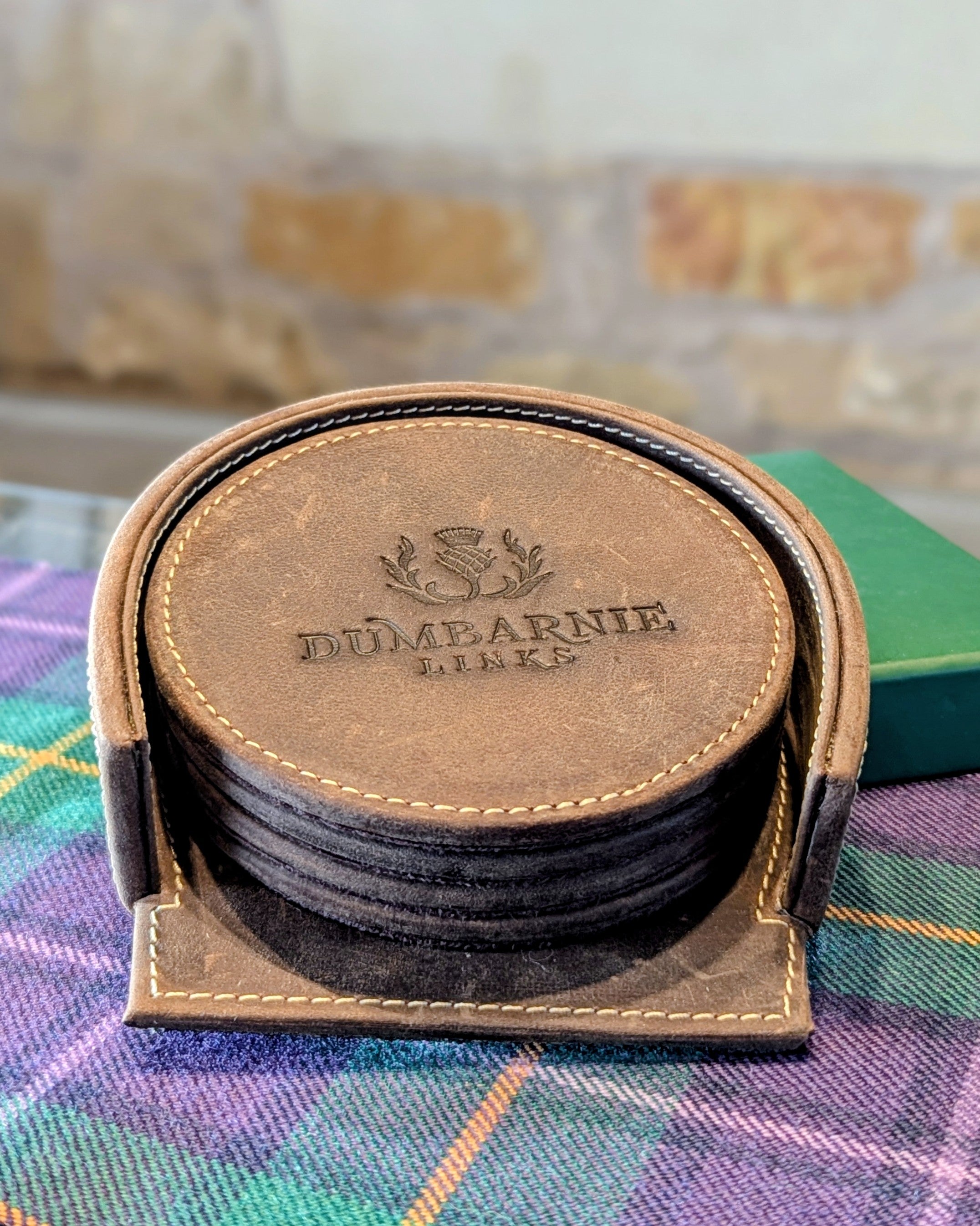 Leather Coaster Set in Dark Brown