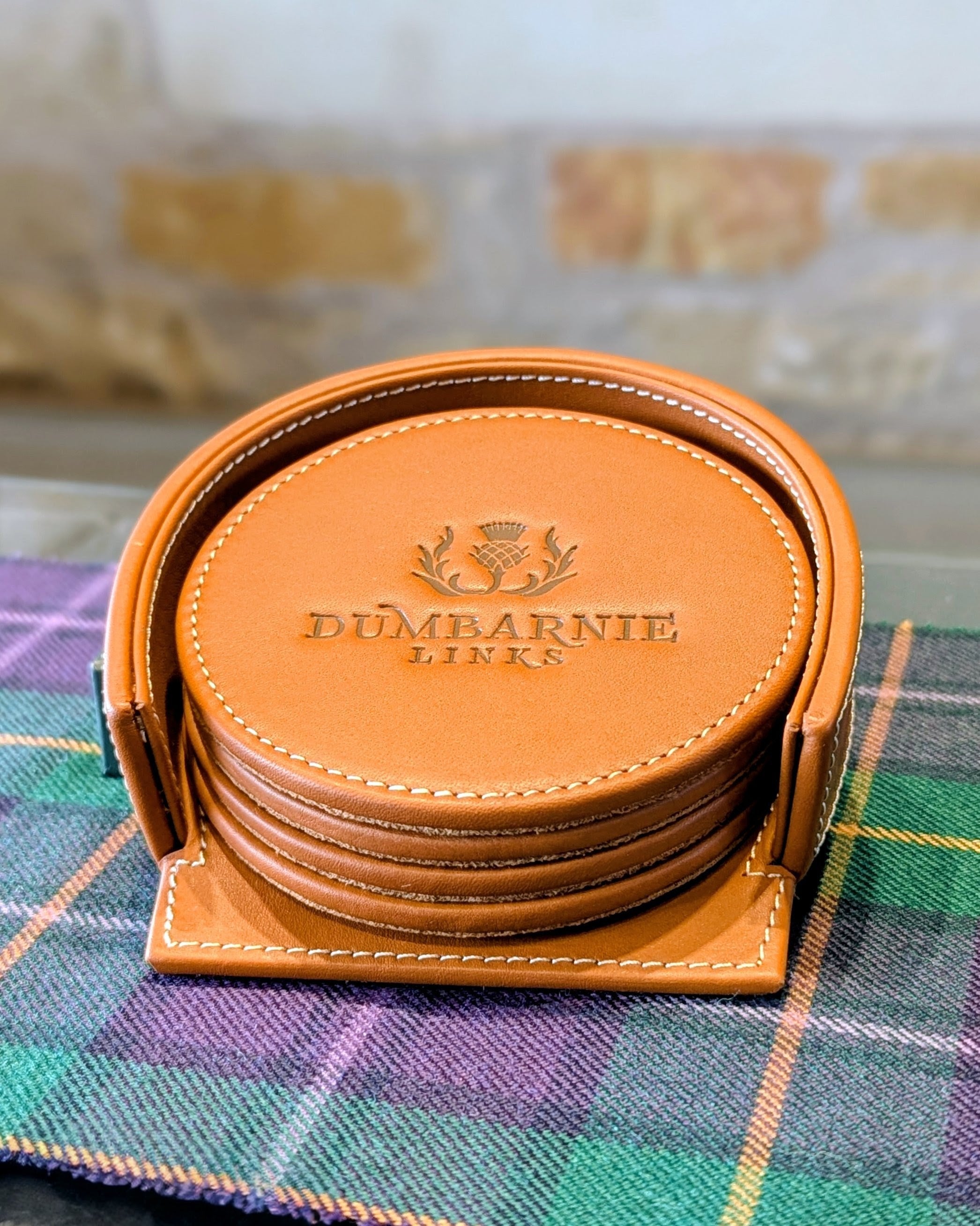 Leather Coaster Set in Medium Brown