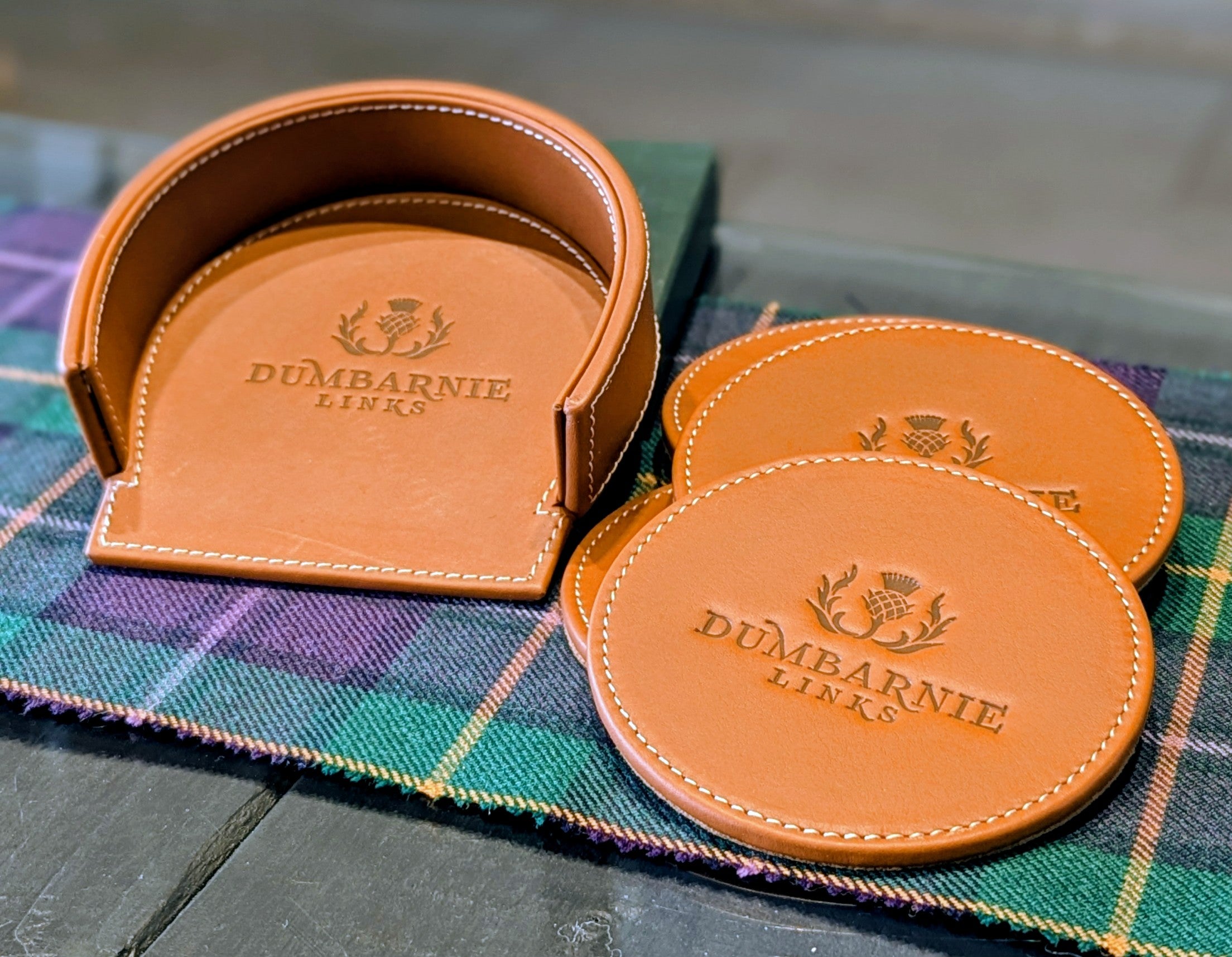 Leather Coaster Set in Dark Brown