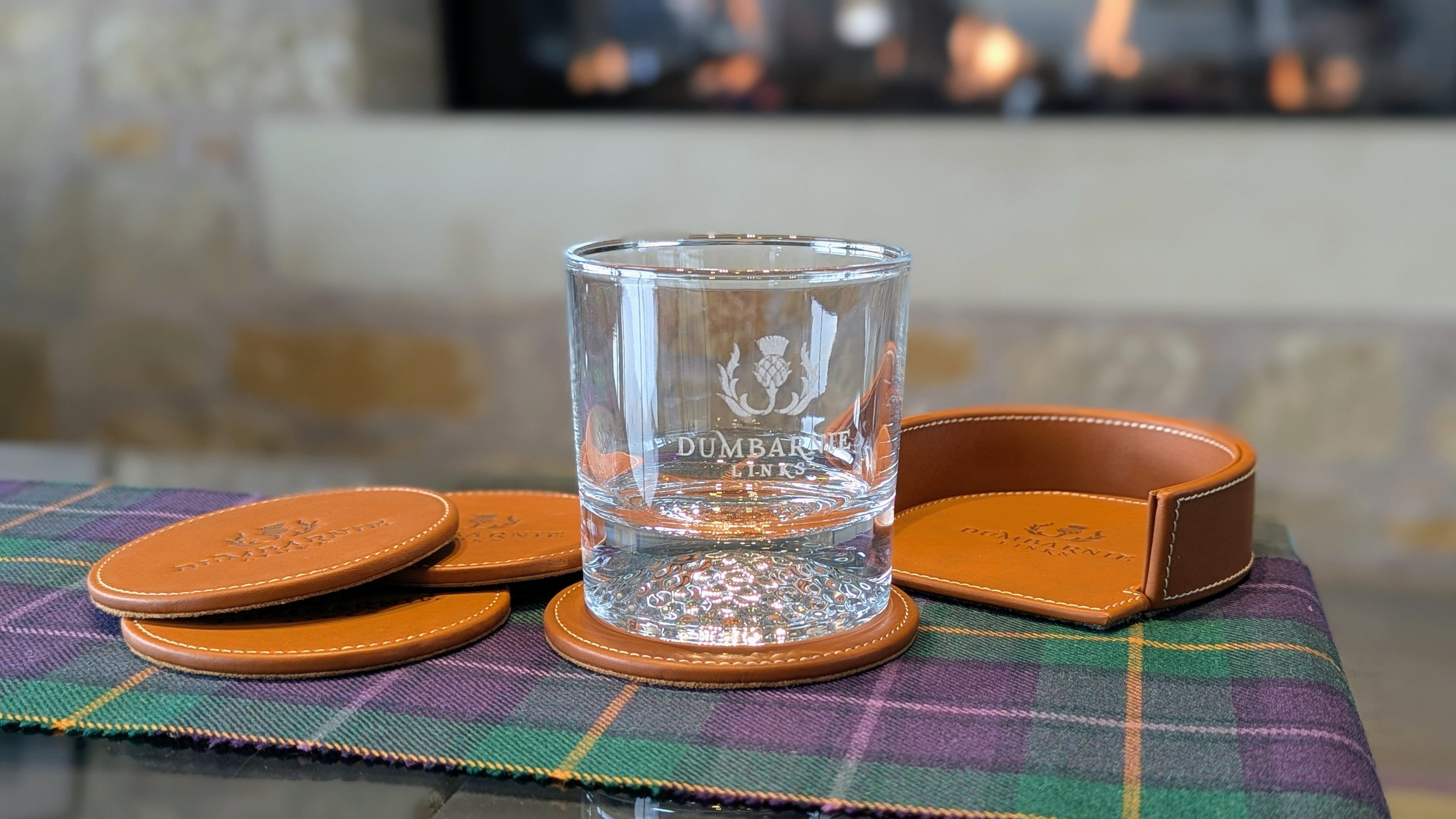 Leather Coaster Set in Medium Brown