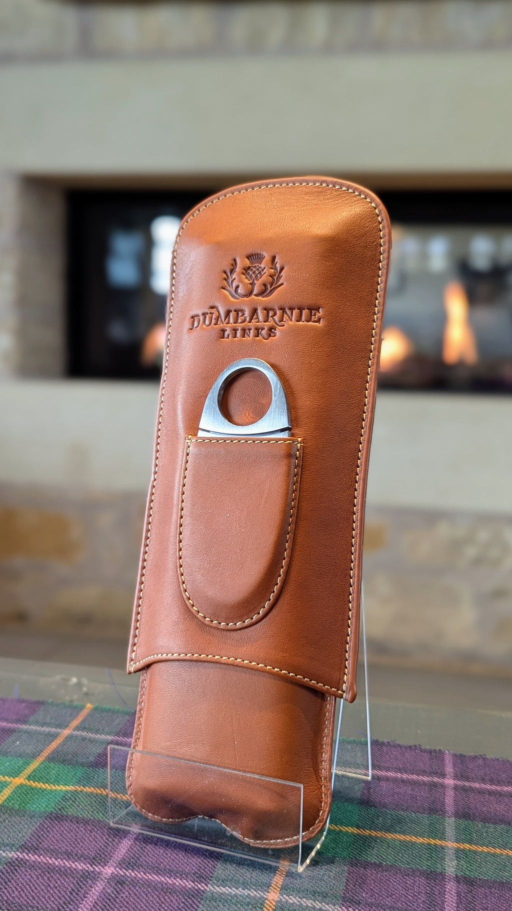 Cigar & Whisky Flask Holder in Medium Brown Leather