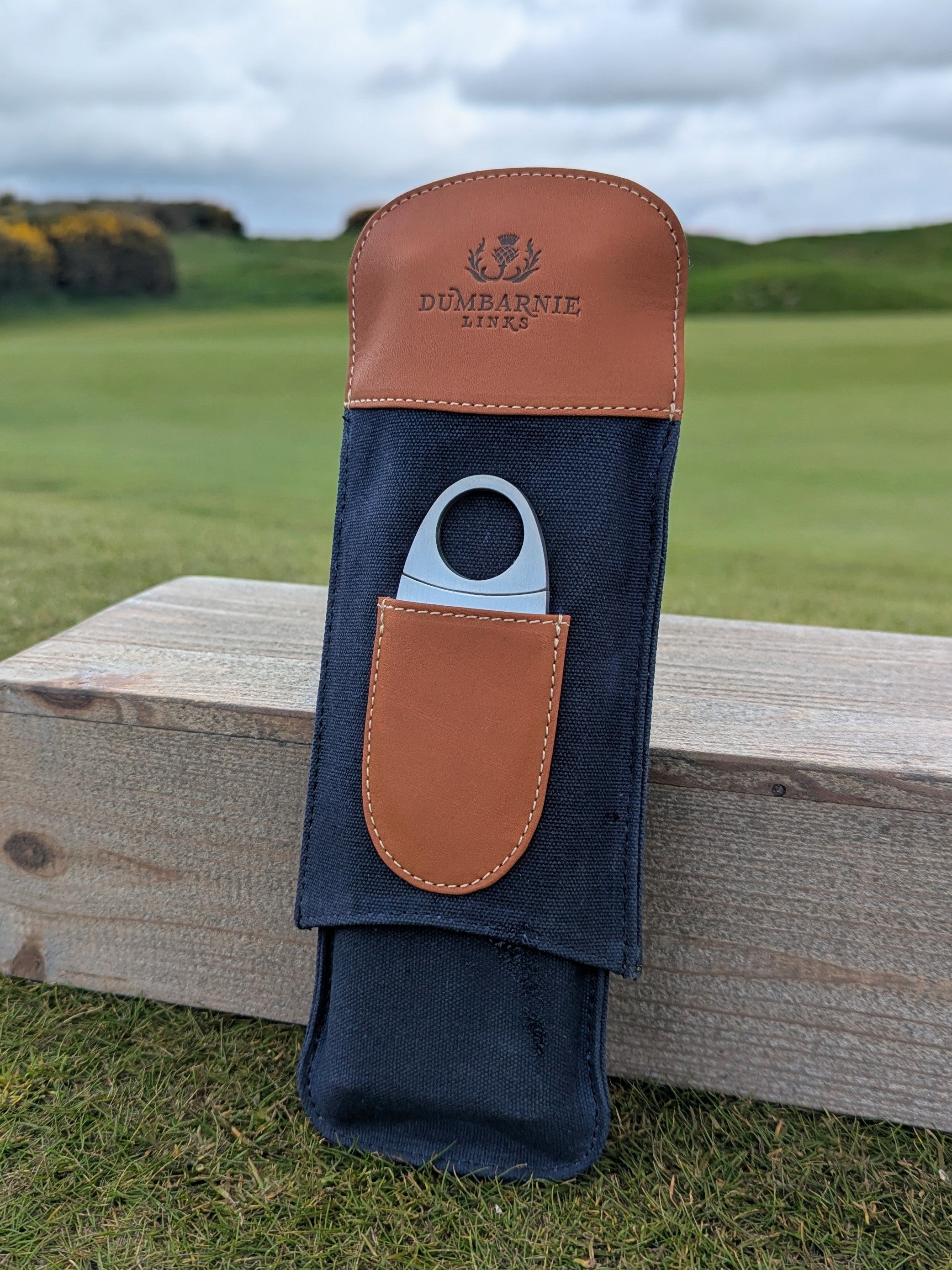 Cigar & Whisky Holder in Navy & Tan