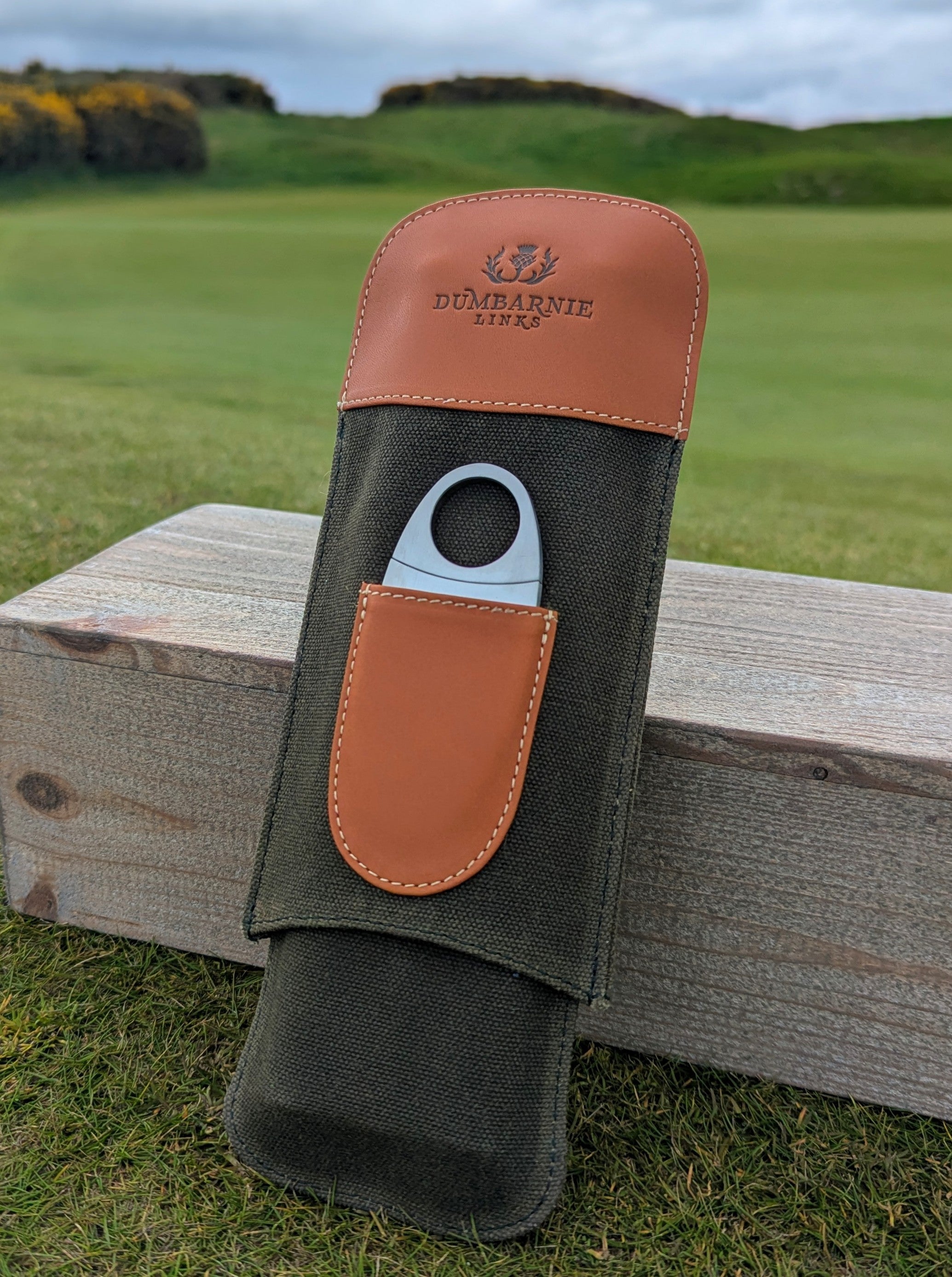 Cigar & Whisky Holder in Olive & Tan
