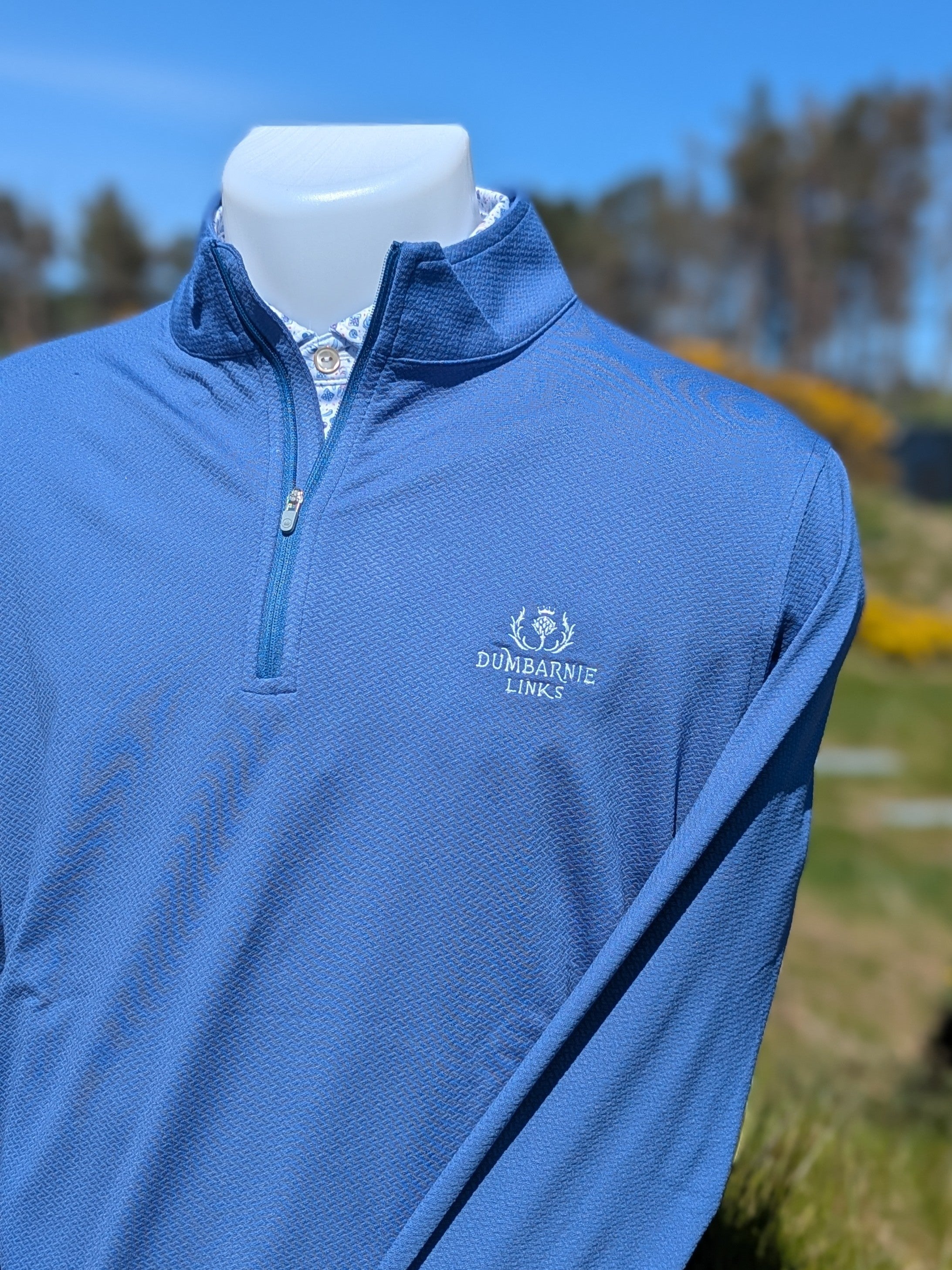Peter Millar Perth Cross-Hatch Performance 1/4 Zip in Windsor Blue