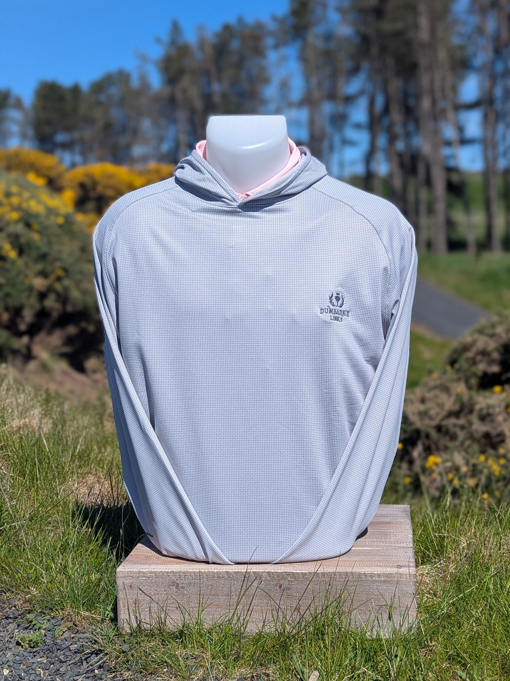 Peter Millar Pine Houndstooth Grey Performance Hoodie