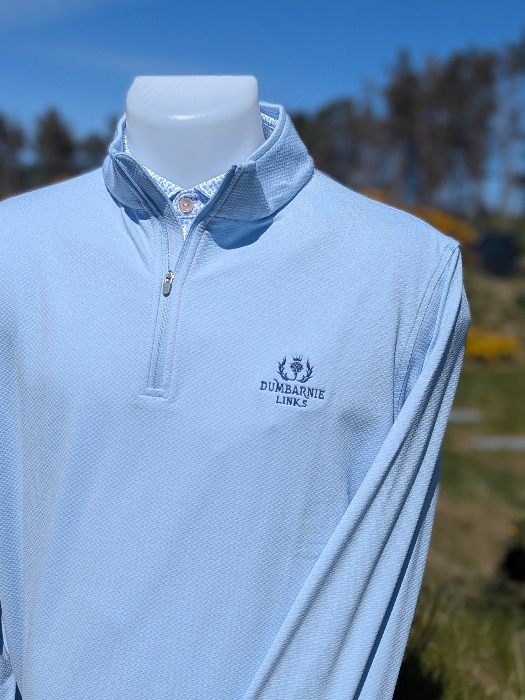 Peter Millar Perth Cross-Hatch Performance 1/4 Zip in Stream Blue